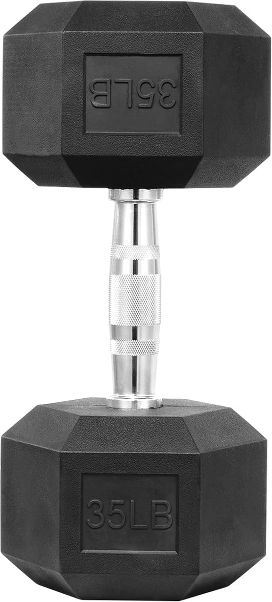 HulkFit Rubber Coated Hex Dumbbells, Anti-Roll Hand Weights, Non-Slip Ergonomic Handle Low Odor for Home Gym