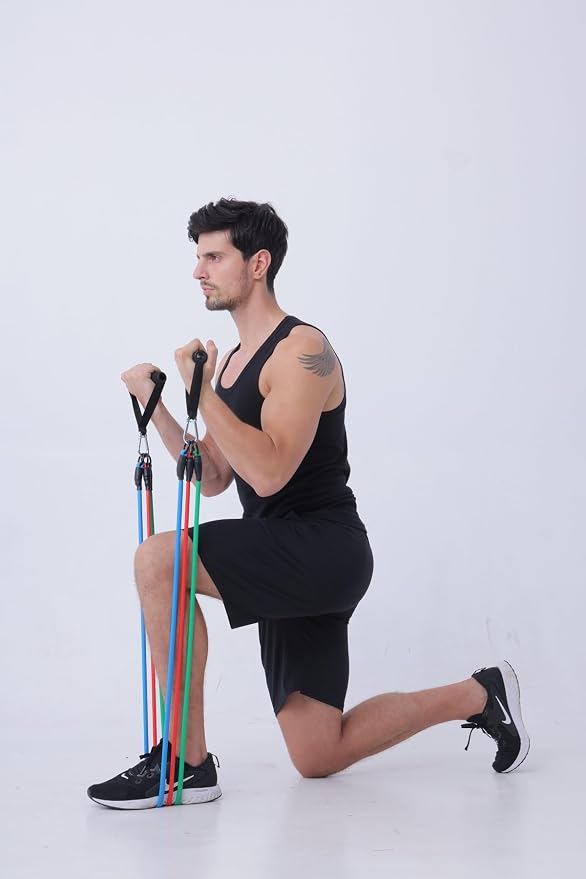 Resistance Bands with Handles and Door Anchor for Home Workouts | For women and men; includes a door anchor and simple guide for exercise, stretching, and home workouts.