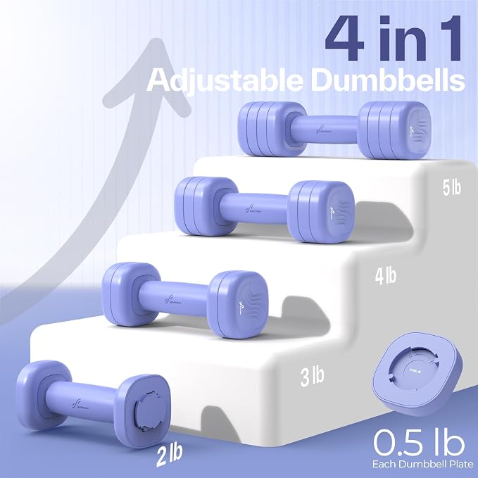 Adjustable Dumbbell Set of 2: Sportneer 4 in 1 Free Weights Dumbbells Set for Women, Hand Weights for Women at Home, Available in 5 lb × 2 and 10 lb × 2 Sets with Soft Rubber Handle for Home Gym Exercise Training