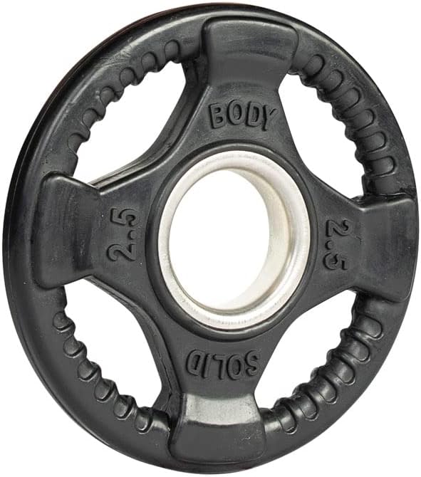 Body-Solid Rubber Coated Olympic Weight Plate (1), with Anti-Slip Grip - Perfect for Strength Training, Home Gym, and Barbell Workouts