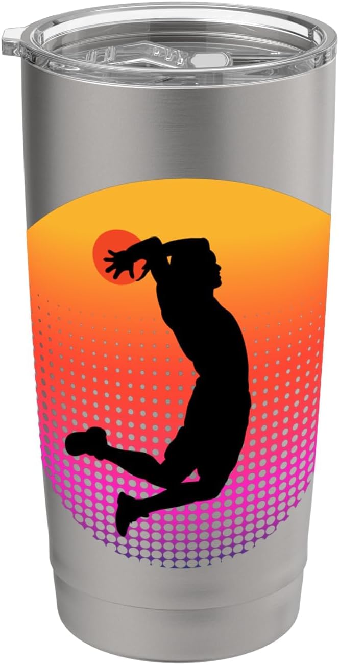 Basketball Game Hoop Slam Dunk Ball Retro Sunset Player Gift Stainless Steel Insulated Tumbler