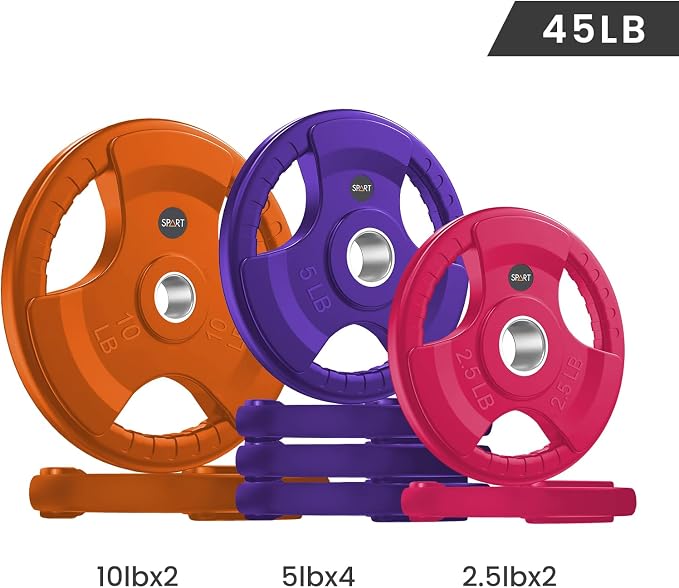 SPART 2-Inch Color Rubber Coated Olympic Grip Plate in Pairs or Single for Strength Training, Weightlifting and Bodybuilding, Solid Cast Iron Weight Plates for Barbell, 2.5LB/5LB/10LB/25LB/35LB/45LB, Two Years Warranty