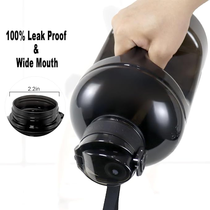 GEMFUL 100oz Water Bottle with Time Marker & Straw 3L for Fitness (Black) | BPA Free, Leak-proof, Tracks Daily Intake, Great for Gym, Hiking, Camping, Home,Office, Travel, Women,Men, Wide Mouth