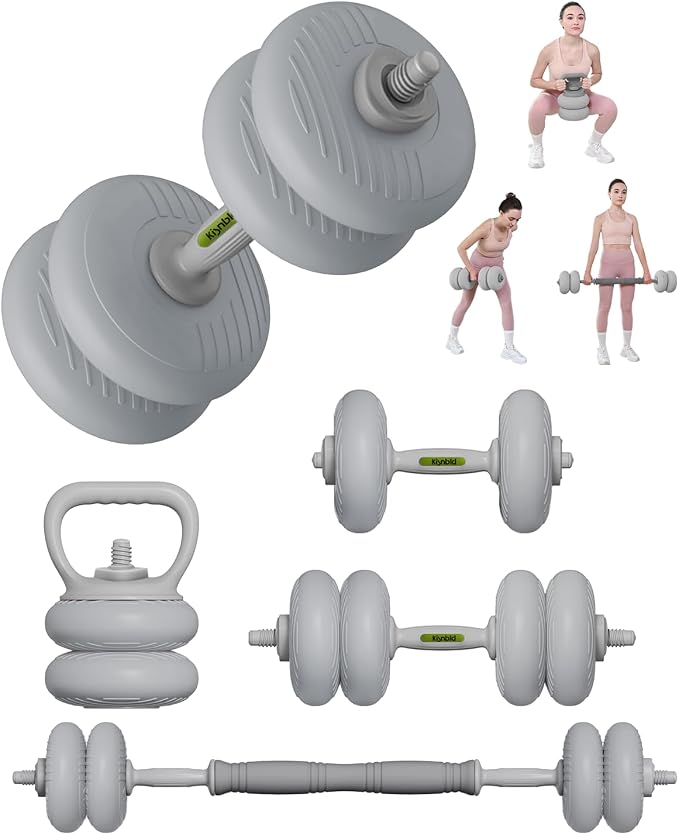 kisnbld Adjustable Dumbbell Set, 35/45/62LBS SoftShell Weight Set with Connector 4-IN-1 Dumbbell Set Used as to Barbell & Kettlebell for Home Gym, Fitness Exercise for Men Women Beginners
