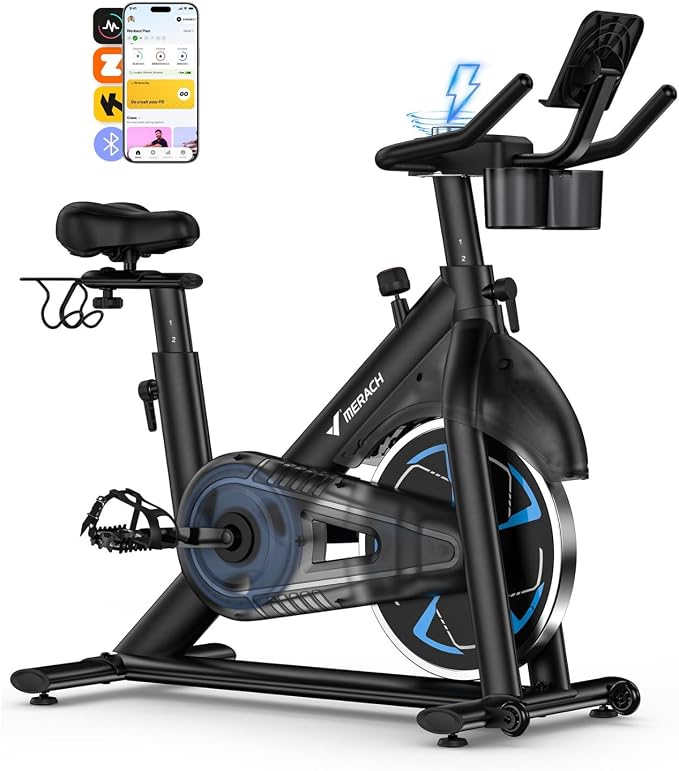 MERACH S36 Exercise Bike, Magnetic Resistance, 330lbs Capacity | Stationary Bike for Home, Quiet Drive, Fitness App with Courses, Adjustable Seat, Indoor Cycling Bike