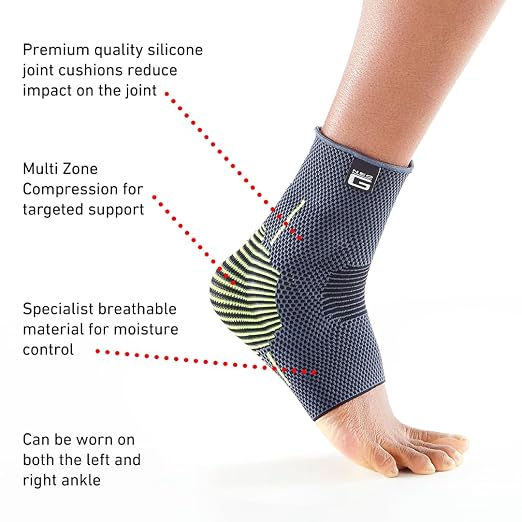 Neo-G Ankle Brace Ankle Compression Sleeve with Silicone Joint Cushions – Sprained Ankle Support for Men and Women – Breathable Targeted Compression for Sports and Daily wear - Active Plus (Medium)