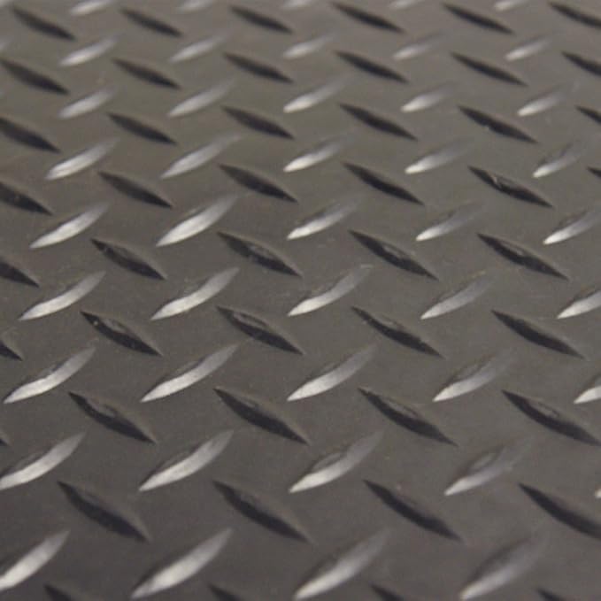 Rubber-Cal Diamond-Plate Rubber Flooring Roll - 3 mm x 4 ft x 1.5 ft Roll - Black