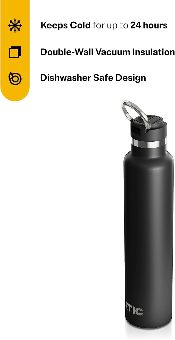 RTIC 26oz Journey Water Bottle, Ceramic Lined, Black | Stainless Steel Metal, Insulated for Hot and Cold Drinks, Sports, Travel and Camping