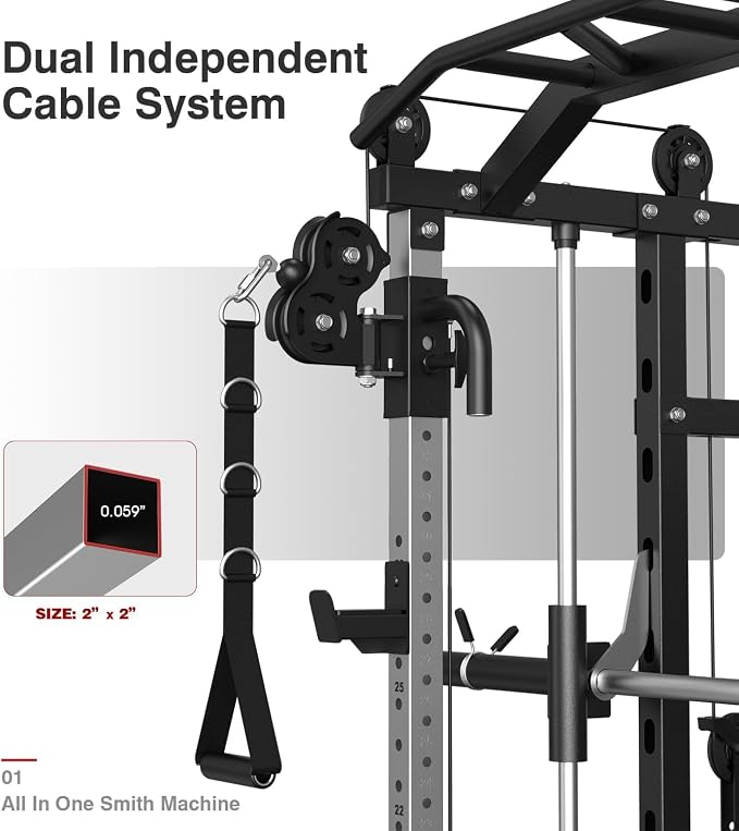 DONOW Smith Machine with Weight Stacks Home Gym System Cable Crossover | Multi Function, All in One, Heavy Duty, Lat Pulldown Bench, Hip Thrust Attachment, Smooth Smith Bar and Cable System