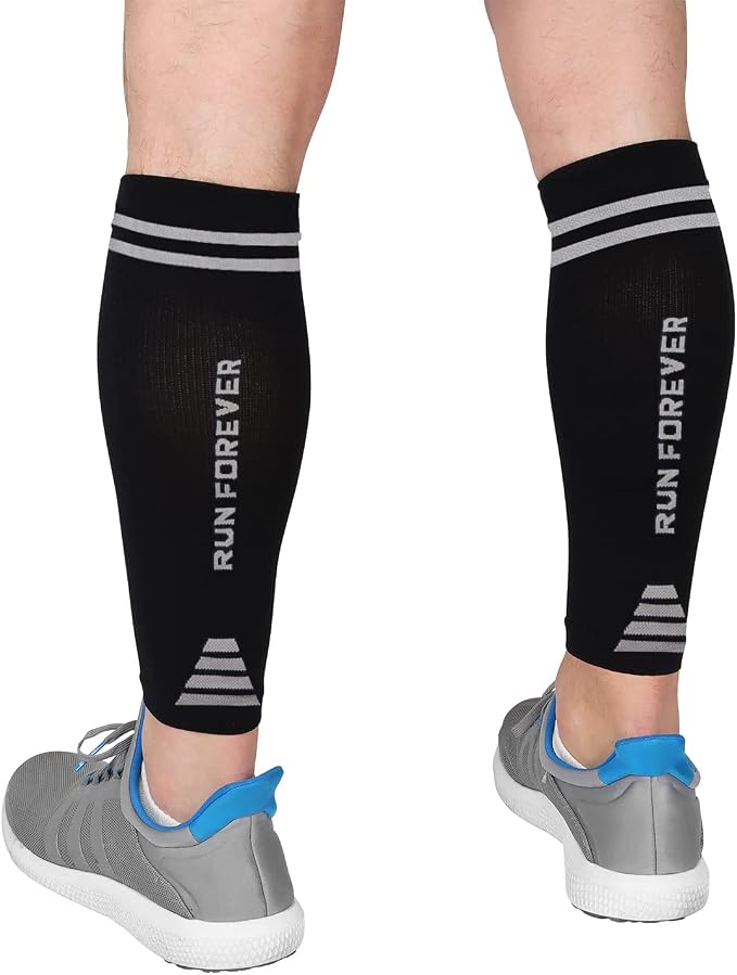 Run Forever Calf Compression Sleeve for Men & Women, 20-30mmHg Compression | Leg Sleeve for Shin Splints, Varicose Veins, Swelling & Pain Relief | Footless socks for Running, Cycling & Travel