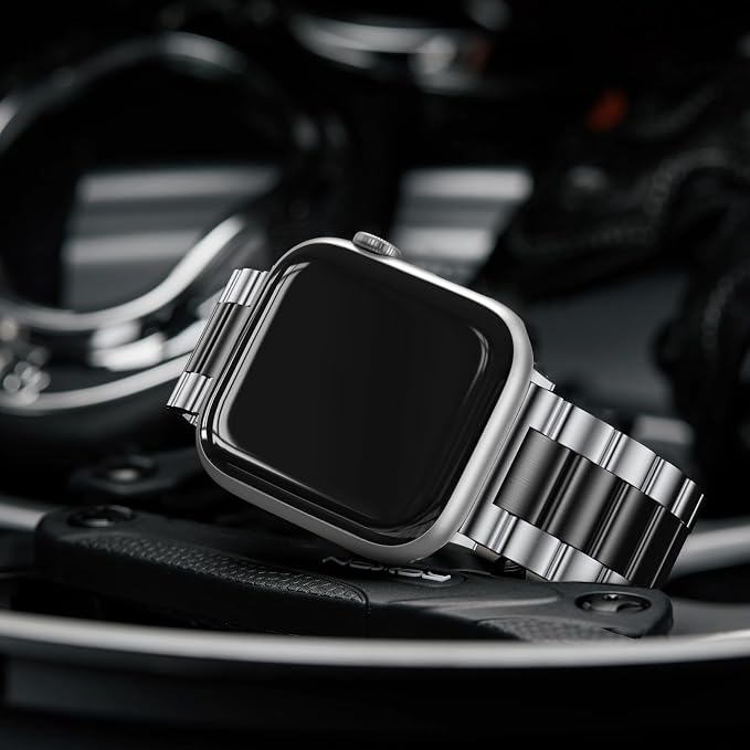 EPULY Compatible with Apple Watch Band 42mm 44mm 45mm 38mm 40mm 41mm, Business Stainless Steel Metal Wristband for iWatch SE & Series 7 6 5 4 3 2 for Men (Silver+Black, 45mm 44mm 42mm) | Stainless Steel Strap Suitable for Business Setting & Everyday We...