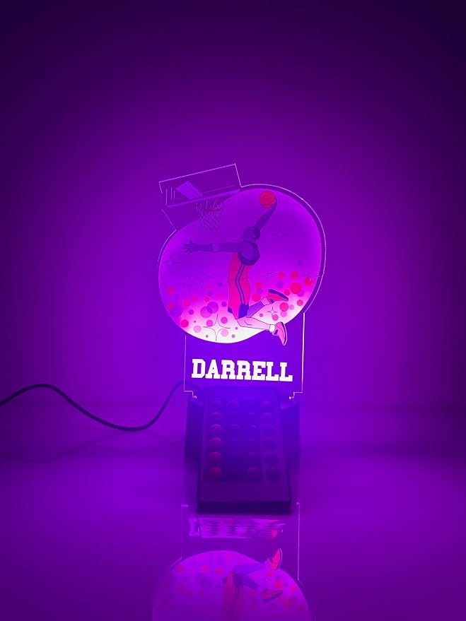 MIRROR MANIA American Basketball Sports Fan Player Dunking Slam Dunk Shot Team Sports Themed Ball Lamp Night Light LED Personalized Free Name B-Ball Room Decor 16 Color Options, Made in America!