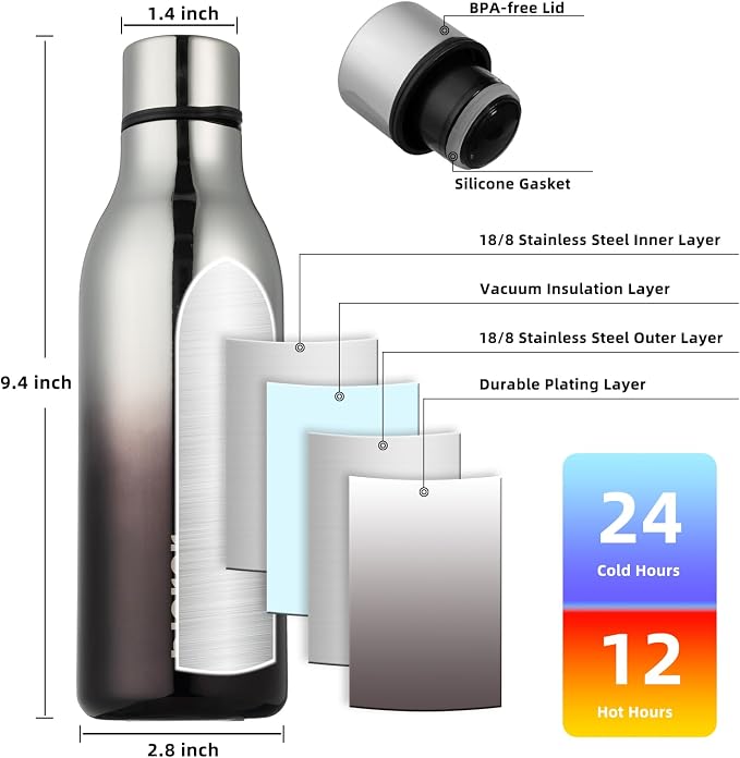 BJPKPK 18oz Insulated Water Bottle, Stainless Steel Bottle with Carry Strap | Keep Cold & Hot Vacuum Insulation, Leak-Proof BPA-Free Design, Slim Bottle Fits Most Cup Holders for Gym, Office & Travel
