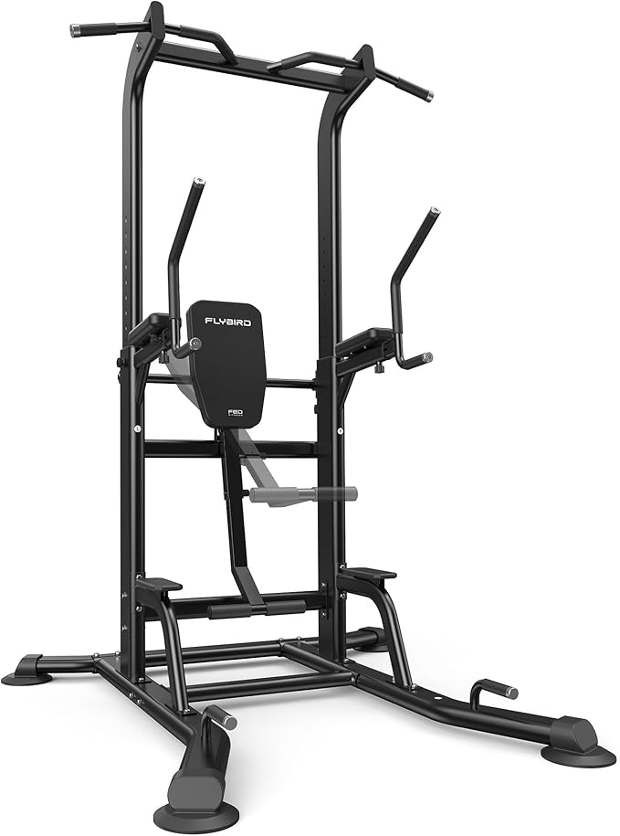 FLYBIRD 800LBS Heavy Duty Power Tower Dip Station, Adjustable Height Pull Up Stand with Crunch Leg Raise, Multifunction Strength Training Equipment for Home Gym Back Workout