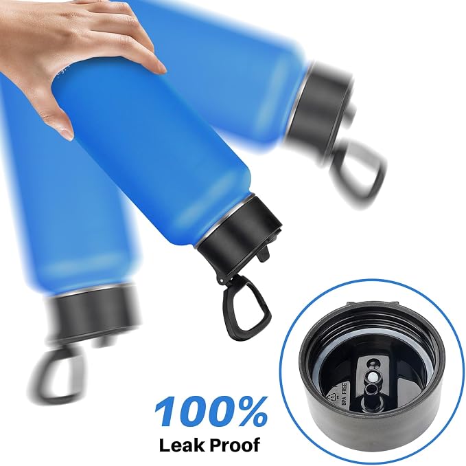 Insulated Water Bottle With Straw,32 oz Vacuum Insulated Stainless Steel Sports Water Flask,Keeps Cold and Hot,Metal Water Bottle Wide Mouth for Gym Travel Camping (Ocean blue)