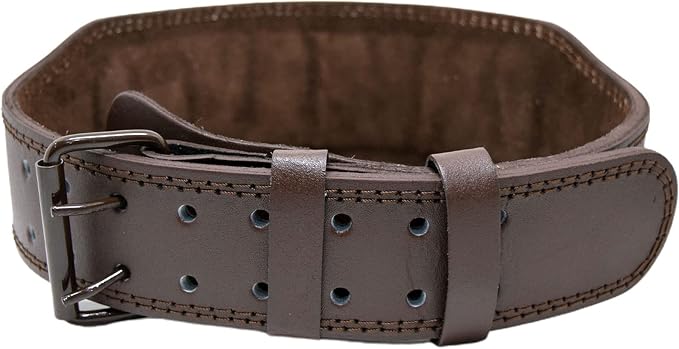 MRX Weight Lifting Belt Genuine Leather - 4 Inches Wide 8mm Thick Padded Lumbar Back Support Double Prong Powerlifting Belts Heavy Duty Deadlifts Workout Squats & Exercise Belt for Men & Women