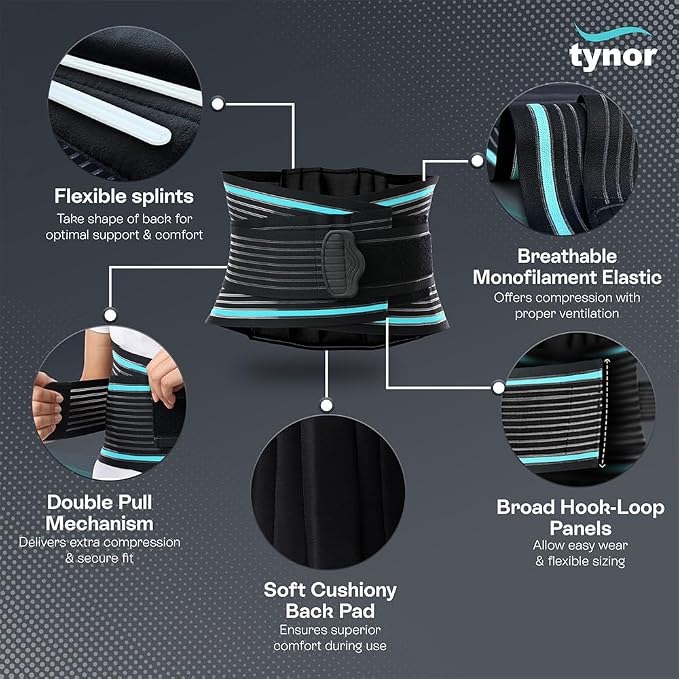 TYNOR Back Support Belt Adjustable Back Brace for Lower Back Pain, Breathable Lumbar Support Belt for Men & Women, Lower Back Brace for Herniated Disc, Sciatica & Heavy Lifting (Medium, Classic Black)