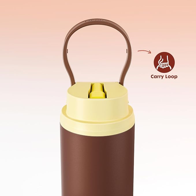 Meoky 24 oz Insulated Stainless Steel Water Bottle: Flip-to-Pop Straw, Leak Proof, 24H Cold, Fits in Car Cup Holder, Carry Loop, BPA-Free, Wide Mouth Water Bottle for Adults Gym Bag, Honey