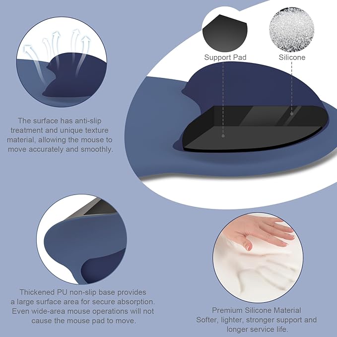MOSISO Wrist Rest Support for Mouse Pad&Keyboard Set, Navy Blue | Circle Curved Ergonomic Mousepad Non-Slip Base Home/Office Pain Relief&Easy Typing Pad with Soft Cloth&Silicone Lining