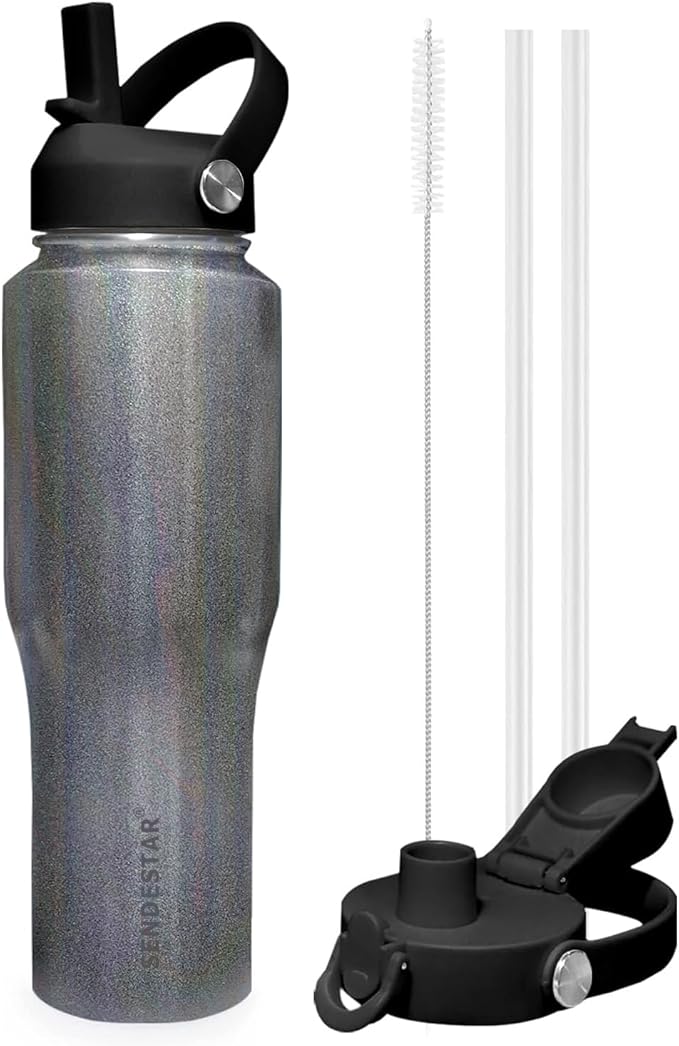 SENDESTAR Water Bottle,Wide Mouth Stainless Steel Vacuum Insulated Double Wall Keep Liquids Cold or Hot All Day,Sweat Proof Sport Design,Fit Car Cup Holder,Laser Grey,40,Ounces