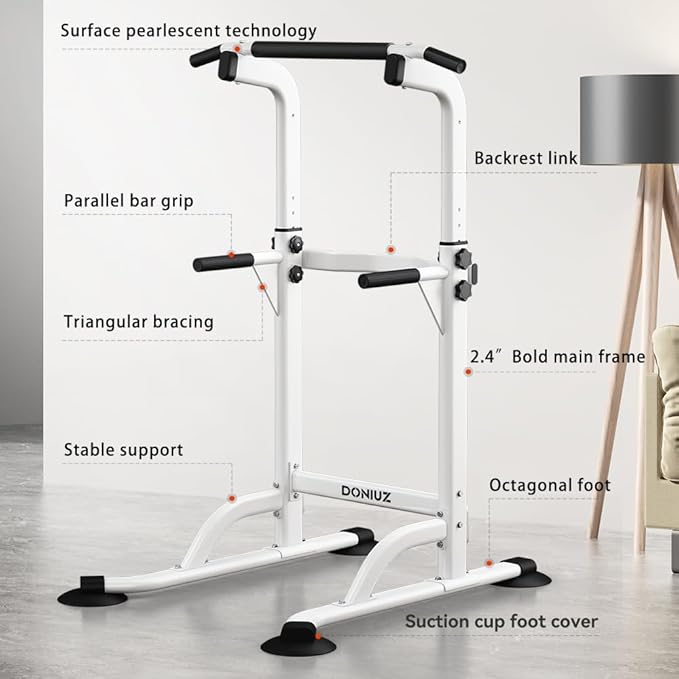 DONIUZ Power Tower Pull Up Bar and Dip Station, Multi-Function Home Gym, Strength Training Fitness Equipment, Height Adjustable