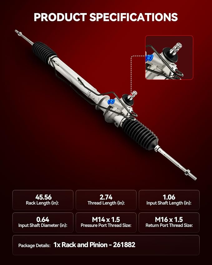 Torchbeam Power Steering Rack & Pinion Assembly Fit for 1995 1996 1997 1998 1999 Sentra, 1995 1996 1997 1998 200SX, Hydraulic System Steering, Replaces OEM 26-1882