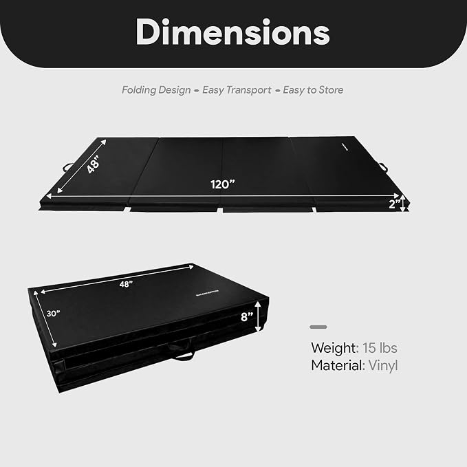 BalanceFrom 10x4 Feet 4-Panel Folding Gymnastics Mat – 2-Inch Thick Pad with Vinyl Surface and Carrying Handles for Tumbling, Yoga, Pilates, Home Workouts, and Martial Arts