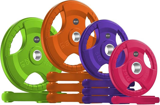 SPART 2-Inch Color Rubber Coated Olympic Grip Plate in Pairs or Single for Strength Training, Weightlifting and Bodybuilding, Solid Cast Iron Weight Plates for Barbell, 2.5LB/5LB/10LB/25LB/35LB/45LB, Two Years Warranty