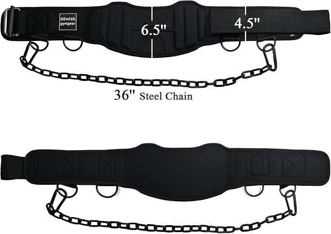 2-in-1 Weightlifting Belt with 36 IN Steel Chain & Self Locking, Dip Belt for Pull Up, Squat, Deadlifts & Added Weight Training