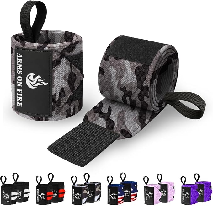 TECEUM Elastic Cotton Weightlifting Wrist Wraps with Thumb Loops, 1 Pair
