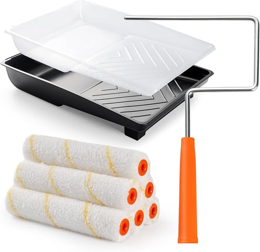 6 Inch Small Microfiber Paint Roller Kit, 9 Pcs | Microfiber Paint Roller Covers, Paint Tray with Liner, Mini Paint Roller, for Painting Wall, Door, Cabinet