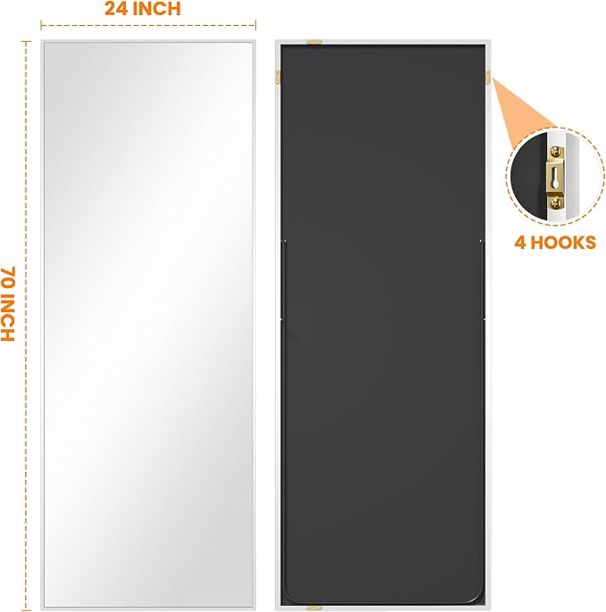 TRAHOME Full Length Floor Mirror 70"x24", Standing Mirror with Aluminum Frame, Large Body Mirror for Bedroom, Living Room and Bathroom, Silver