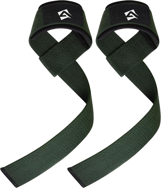 AQF Weight Lifting Straps, Padded Cotton Gym Wrist Straps for Deadlifts | 23" Extra-Long, Heavy-Duty Webbing, 5mm Neoprene Cushioning, Open-Loop Design, Sold as Pair, Ideal for Rows & Pull Workout
