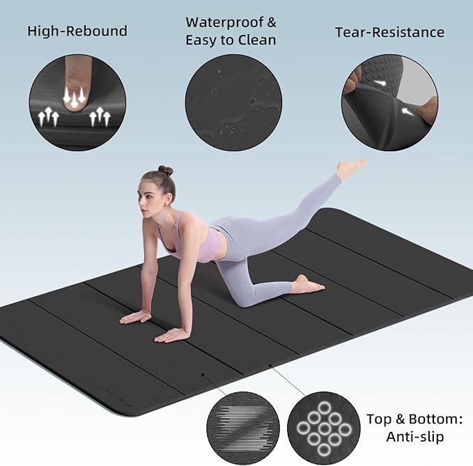 PAIDU Foldable Yoga Mat (10MM) 75‘’x40‘“ Quick Fold，Easy Storage | TPE Non-Slip Design, Ea Extra Long/Wide for Indoor Yoga, Pilates and Outdoor Travel Workouts
