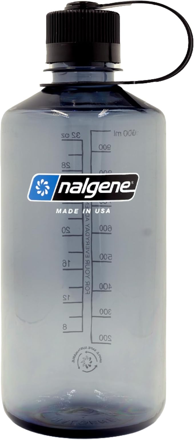 Nalgene 32 oz Narrow Mouth Water Bottle, Grey | BPA-Free, Durable & Lightweight, Leak Proof, Dishwasher Safe, Large Reusable Plastic Bottle for Hiking, Gym, Work & Travel