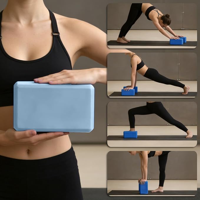 Yoga Blocks 2 Pcs, 9"x6"x3" Yoga Brick Foam Blocks EVA Foam Block Yoga Props Accessories for Yoga Pilates Stretching and Meditation