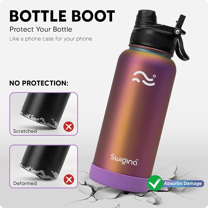 Swigina Insulated Water Bottle with Boot (Keep 36 hrs Cold) BPA Free, 32 oz