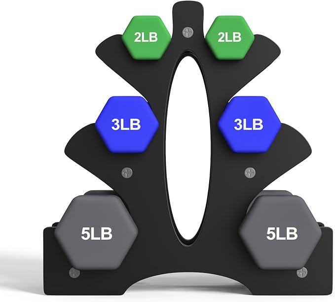 Portzon Dumbbells Neoprene with Non Slip Grip weight for Total Body Workout Compatible with of 2 Set,1-15 LB, Anti-Slip, Anti-roll, Hex Shape