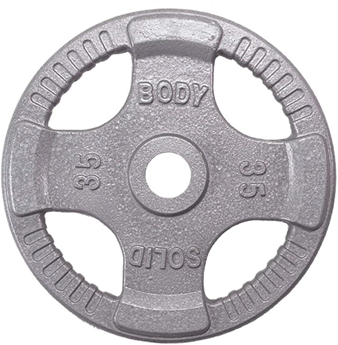 Body-Solid (OST255) Cast Iron Olympic Quad Grip Design Weight Plate Set - Free Weights, Dumbbell Plates, 2 Inch Standard Hole for All Barbell Types, 255 Pound Total Weight Sets