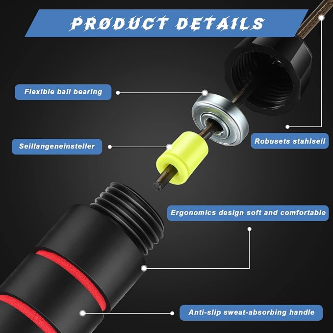 Jump Ropes for Fitness with Ball Bearings Speed Jumping Adjustable Skipping Rope with Foam Handles Exercise Stuffer for Men Women Cardio Training Slim Body