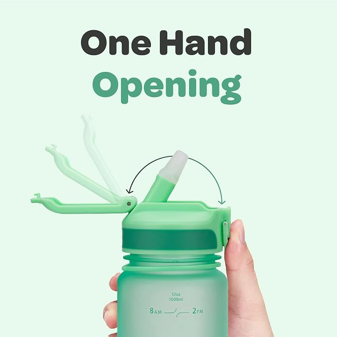 Hydracy Motivational Water Bottle with Time Marker and Straw Lid 32 oz | Leakproof,BPA Free,No Sweat Neoprene Sleeve,Carry Strap,Daily Intake Tracking for Fitness & Outdoors
