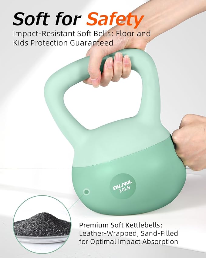 Soft Kettlebell, Safe Strength Training Kettle bell, Cushioned Impact | Resistant Base and Anti-Slip Grip Weight, Kettlebells Set for Home Workouts and Men/Women/Beginners,With Non-slip Gloves