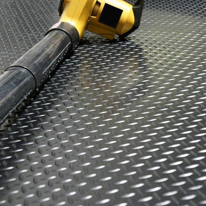 Rubber-Cal Diamond-Plate Rubber Flooring Roll - 3 mm x 4 ft x 1.5 ft Roll - Black