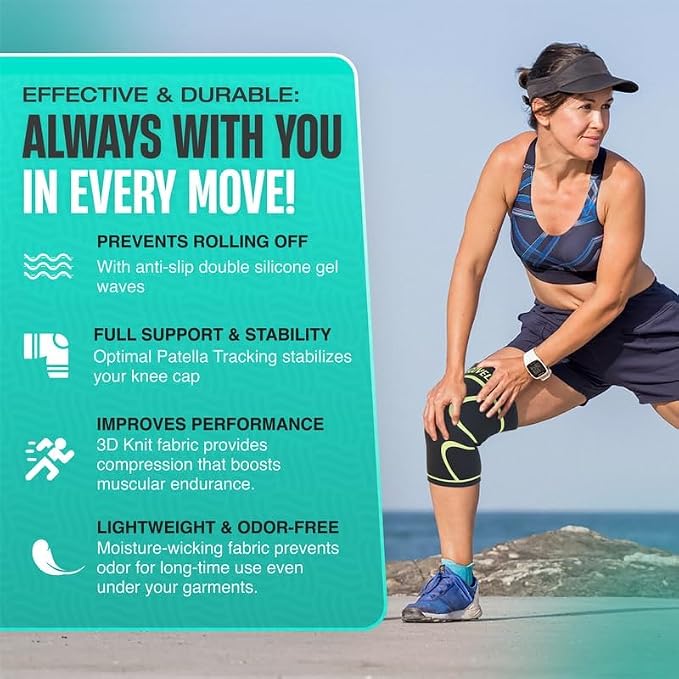 Modvel 2 Pack Knee Brace for Women & Men - Workout Knees Compression Sleeve for Knee Pain Relief Joint Support for ACL, Arthritis, Meniscus Tear Knees Brace for Sports, Rodilleras para Gym Fitness