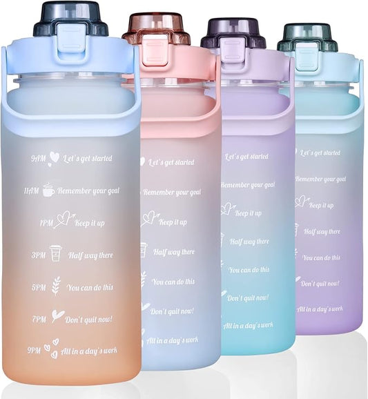 Large Motivational Water Bottle with Straw Time Marker BPA Free for Sport and Fitness (Blue Orange, 64 Oz / Half Gallon)