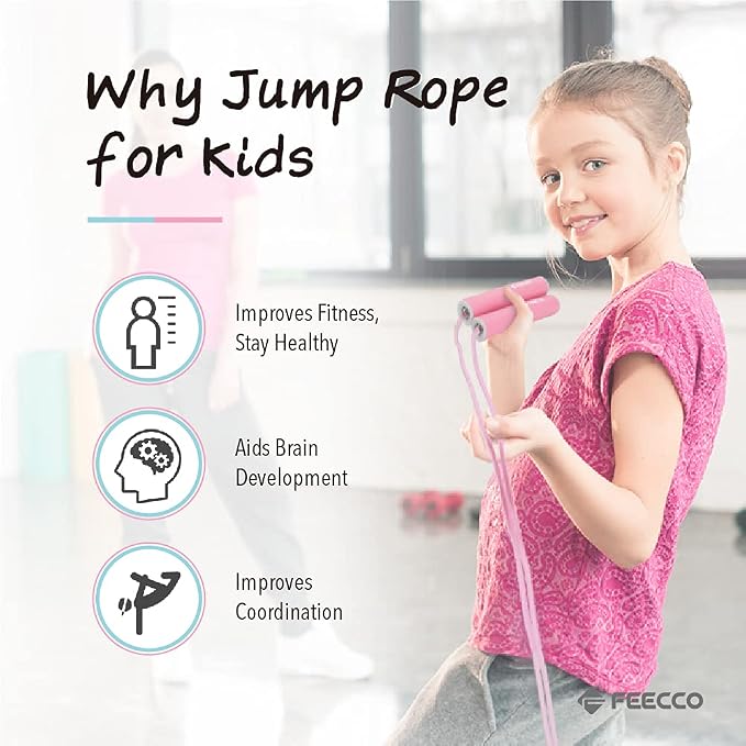 FEECCO Jump Rope for Kids, Pink and Blue Colored Jump Ropes for Girls and Boys 3~12 Years Old, with Adjustable Length Rope and Skin Friendly Silicone Handles