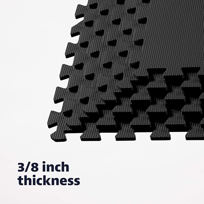 We Sell Mats 3/8" Thick Multipurpose EVA Foam Exercise Floor Mat, 12"x12" Interlocking Kid-Friendly Tiles, Anti-Fatigue for Home, Gym, Playpens, Classrooms