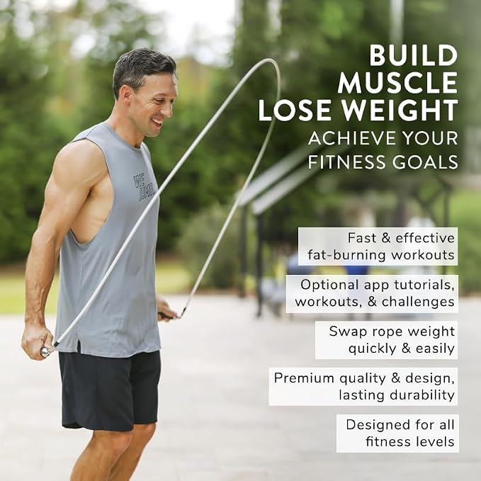 Crossrope Get Lean Weighted Jump Rope Set for Weight Loss | Includes Slim Handles with 1/4 and 1/2 lb weighted ropes for efficient cardio, endurance training, and full-body workouts.