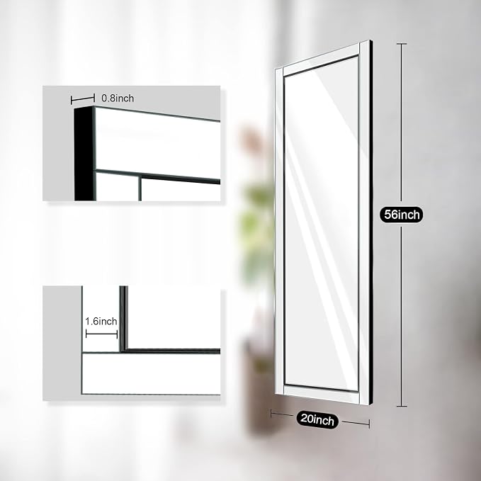 Syndra 56"x20" Wall Mounted Full Length Mirror with Reflect Frame, Large Rectangle Beveled Frameless Full Body Mirror, Vertical & Horizontal Over Sink Long Mirrors for Bathroom, Bedroom, Living Room