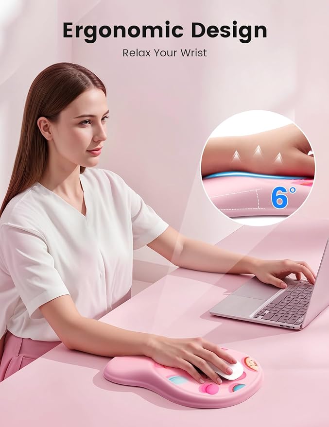 meatanty Ergonomic Mouse Pad with Wrist Rest Support, Comfortable Mousepads with Memory Foam, Non-Slip Base Wirst Rest Mouse Pad for Desk, Office Work, Home, Gift for Friends, Famliy, Light Blue
